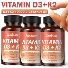 Vitamin D3 K2 10000 iu with Coconut Oil, VIT d3 and k2 Supplements, 120 Gel Caps