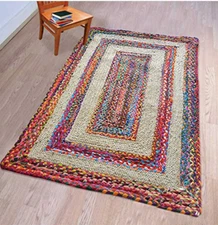 Runner Rug Rectangle jute cotton Natural Handmade  Carpet Braided Style Rag Rug