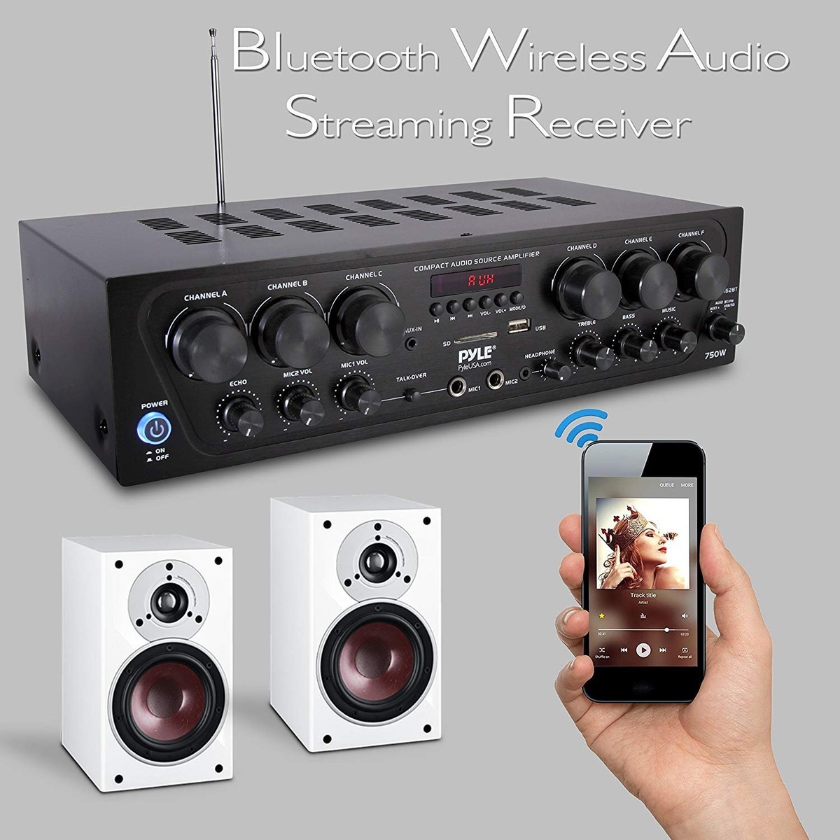 Pyle Bluetooth Home Audio Amplifier, 6-Ch. Audio Source Stereo 
