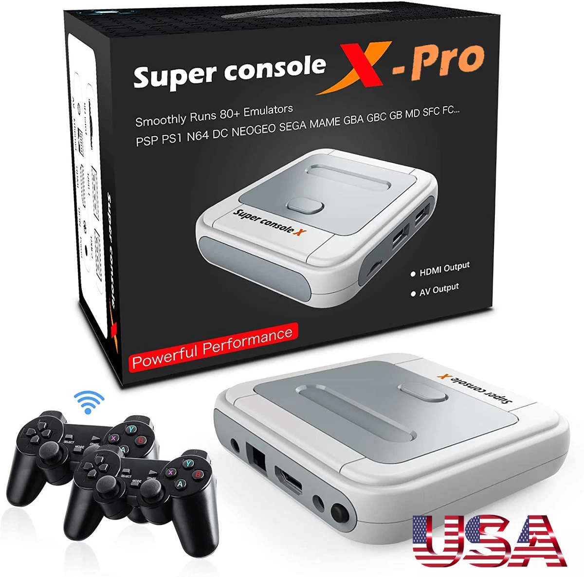 Super Console X Pro Console de Videogame Retro, TV Box, Jogos para PSP, PS1, N64, DC, HD, Saída WiFi, Sistema Duplo, Built-in 600.000 Jogos