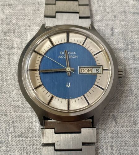 Vintage BULOVA Accutron 218 Watch Men's Cal 2192 Blue Dial To Restore Swiss - Picture 1 of 12