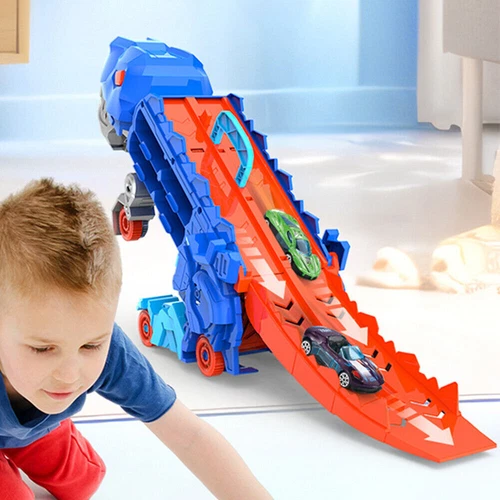 Dino Spielfiguren Set Auto Transporter mit Rennwagen Kinder Geschenk ab 3 Jahre - Bild 8 von 14