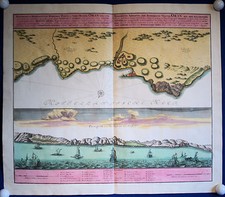 ORAN schöne altkolorierte Landkarte und Ansicht Homann 1732 Original