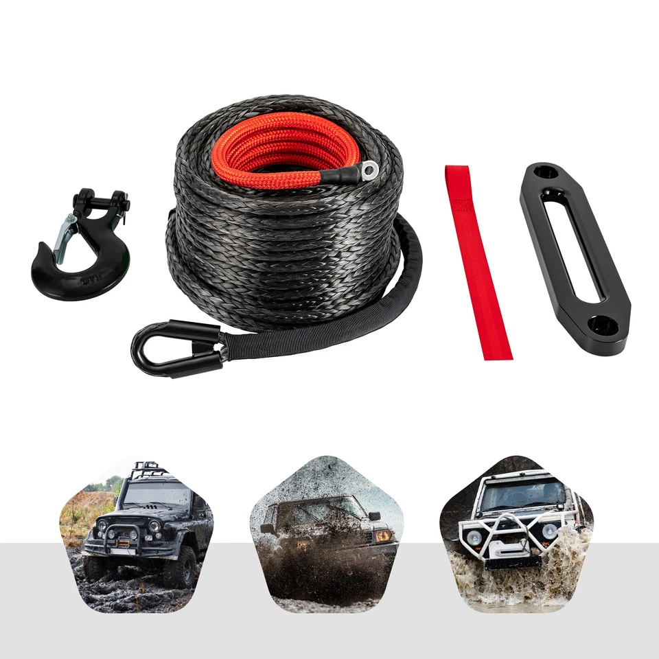 Cable de línea de cabrestante sintético de 1/2"x92 pies con funda + gancho de cabrestante para ATV UTV Foto 4 de 4