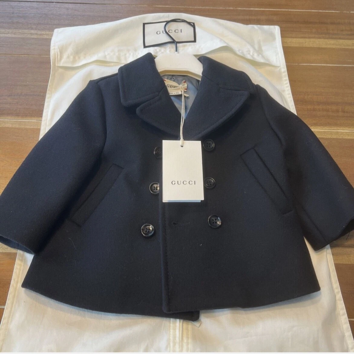 Cappotto Gucci blu navy pea bambino nuovo con etichetta taglia 6 9 mesi