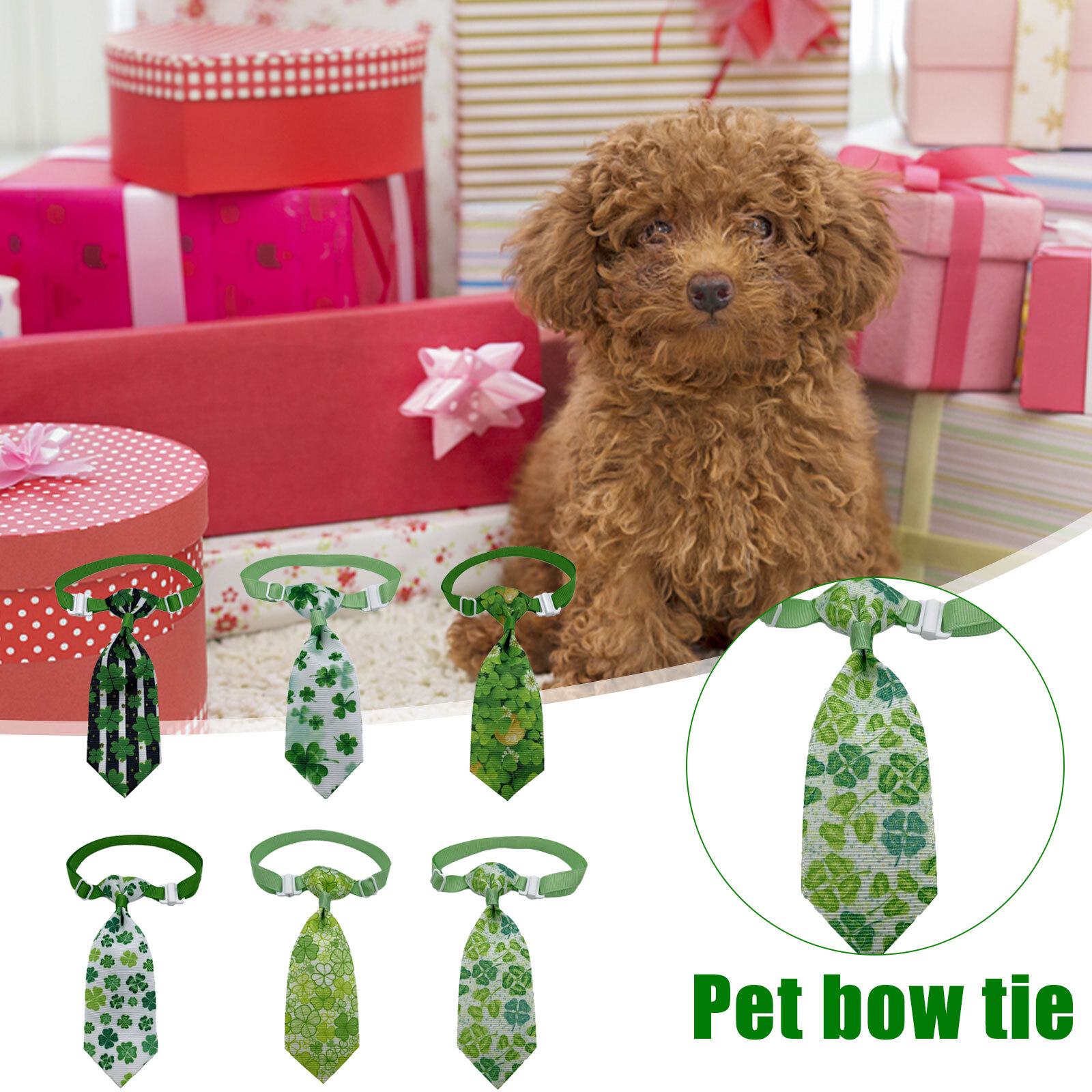 Dog Neck Tie Adjustable Dog Cat Ties Collar for St. Patricks Costume (1