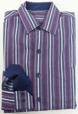 New Mens Tasso Elba Saphire Combo Stripe Button Down Woven Shirt S 14-14.5