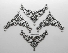 #1597 ANTIQUED .925 STERLING SILVER PLATED FILIGREE 3 RING "Y" CONNECTOR - 4 Pcs