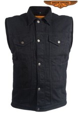 Men's Black Genuine Denim Vest Motorcycle Concealed Collared Waistcoat