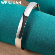 925 Sterling Silver Bangle Bracelet - 10mm Smooth Minimalist Fashion Accessory