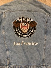 Vintage Warner Bros Studio Store TAZ Denim Jacket Hooded Blue Size M