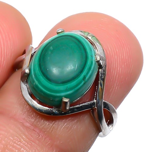 Rusian Malachite Solid 925 Sterling Silver Jewelry Ring Adjustable (297