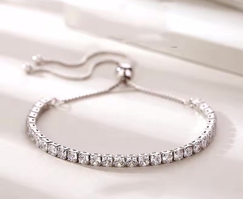 NEW White Gold Plated S925 Simulated Diamond Adjustable Slide Tennis Bracelet