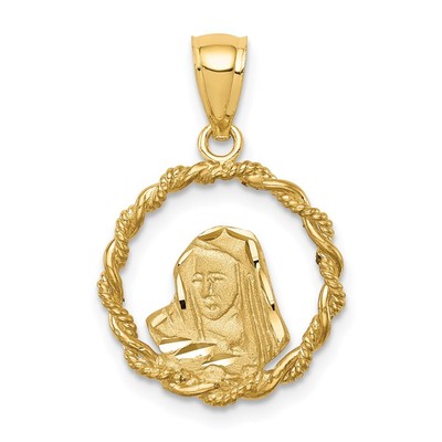 14k Yellow Gold Polished Diamond-cut Virgin Mary Pendant 1.53gm L-0.93 Inch