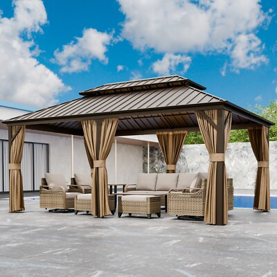 EAGLE PEAK 12x18 Hardtop Gazebo with Netting and Curtains
