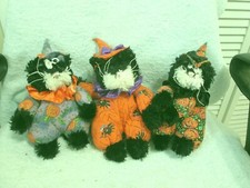 Halloween Set Of 3 Plush Kitty Cats New No Tag
