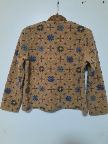 Lonergan Womens Blue Floral Textured Button Up Sweater