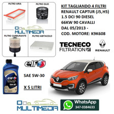 KIT TAGLIANDO 4 FILTRI OLIO ORIGINALE ELF 5W30 RENAULT CAPTUR 1.5 DCI 90CV 66KW