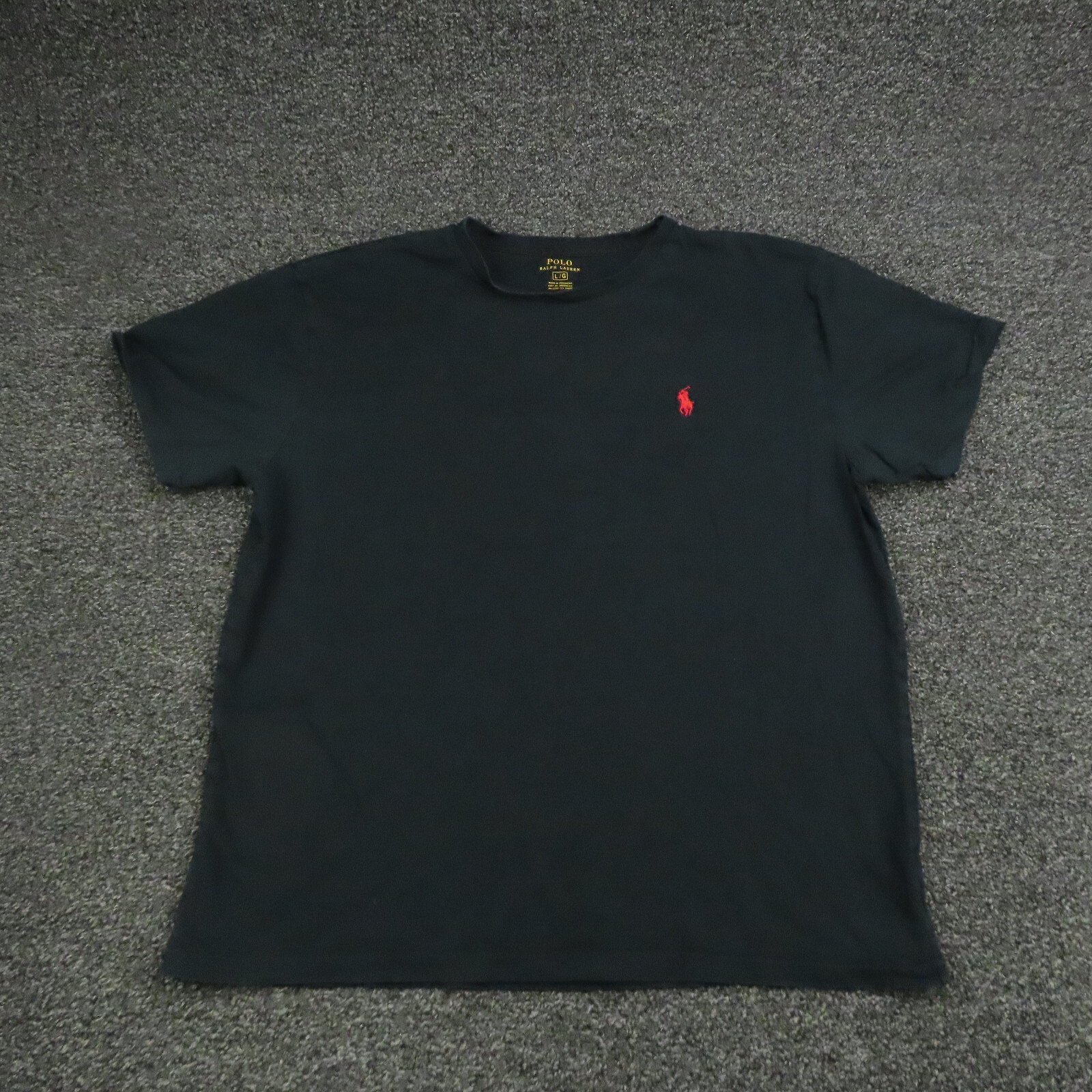 Polo Ralph Lauren Camicia Adulto Grande Nera Ricamata Rosso Pony Manica Corta Uomo