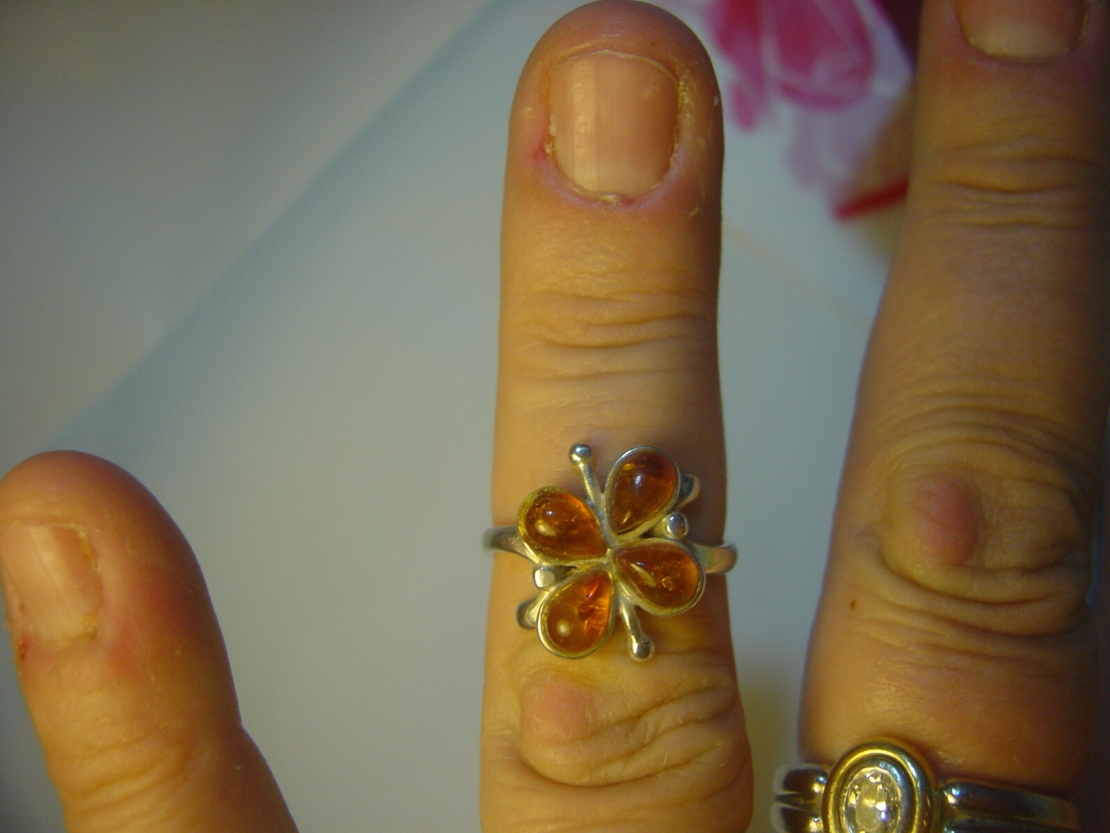 Solid Silver Vintage Ring-genuine amber unusual d… - image 5