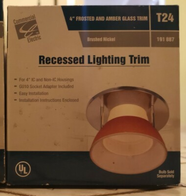 COMMERCIAL ELECTRIC 4'' AMBER GLASS & BRUSHED NICKEL RECESSED LIGHTING TRIM