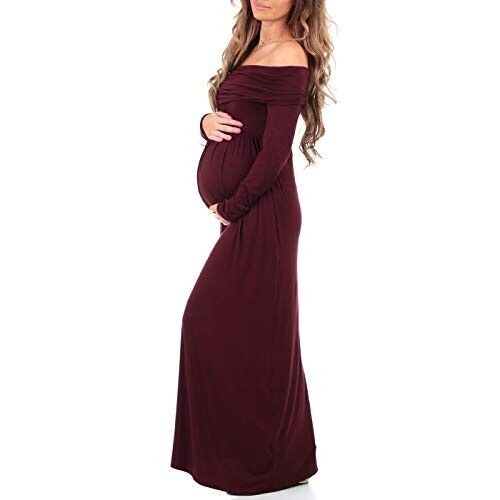 Vestido de maternidad madre abeja capucha cuello sobre hombro para baby shower - Imagen 4 de 4