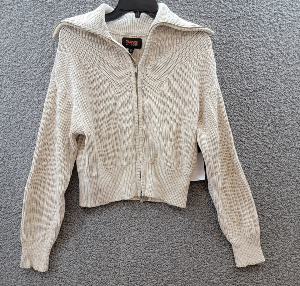 Bass Outdoor Funnel-Neck Zippered Sweater Women's XS Oatmeal Long Sleeve - Image 2 of 4