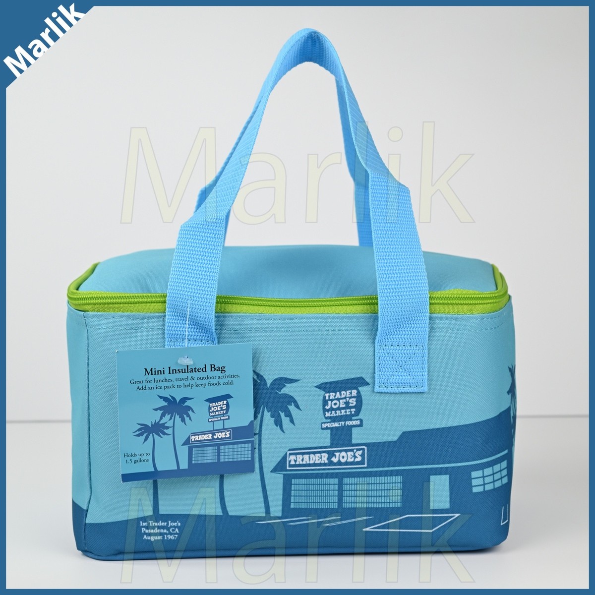 Trader Joe's Mini Insulated Lunch Bag Box Tote Bag, Blue, LIMITED