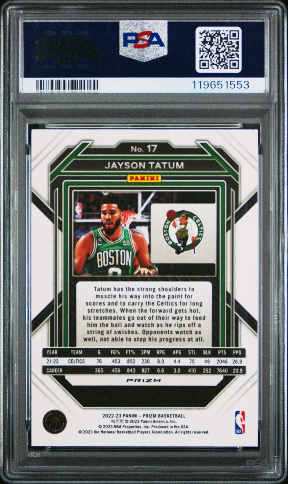 2022 Prizm Jayson Tatum SILVER PRIZM PSA 10 Rare Copy Low Pop view 3