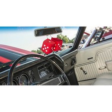 Plush Car Dice Fuzzy Large Red Furry Mirror 3 Inch Pin Up 50s Hot Rod Muscle Car
