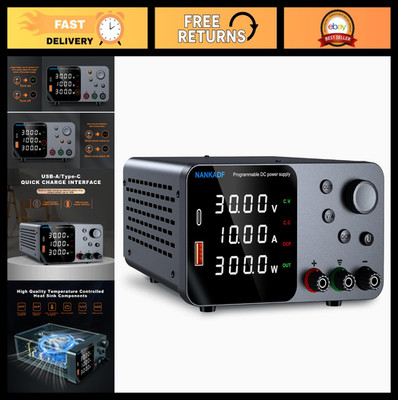 30V 10A Adjustable Bench Power Supply, USB & Type-C Quick Charge, Short Circuit