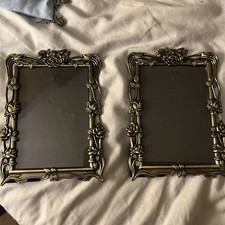 Lot 2 Vintage Gold Metal 5x7  Roses Picture Frames Scrolled Design Free Standing