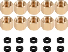 10Pcs Brass Pipe Cap with 10 Rubber Gasket, Gold Hex Compression Cap Garden Hose