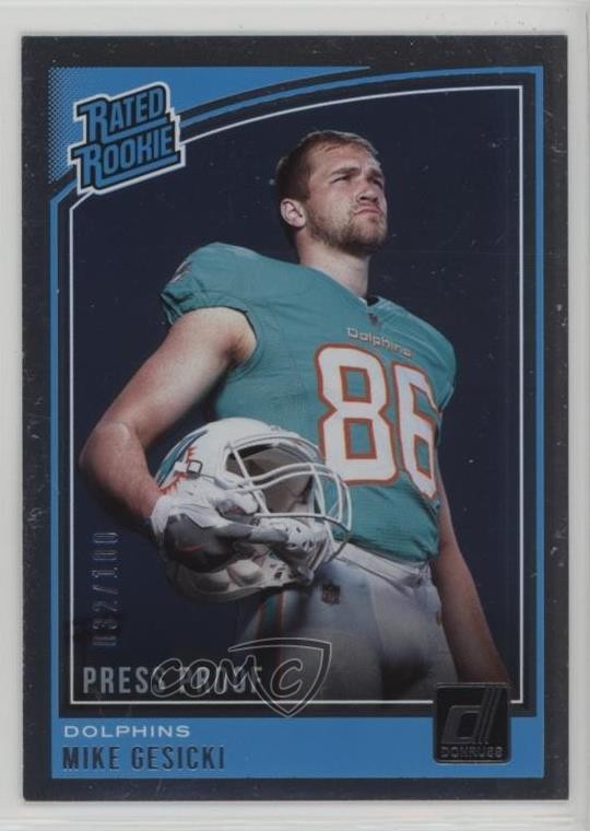 2018 Panini Donruss Rated Press Proof Silver 32/100 Mike Gesicki Rookie RC po0