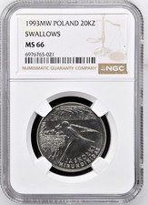 Poland 20.000 Zloty 1993  NGC MS 66 UNC Swallows