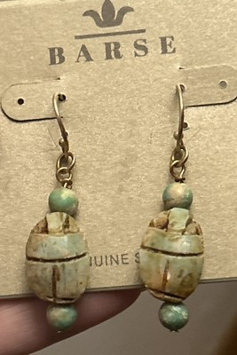 Designer Studio Barse Bronze Ägyptischer Skarabäus Geschnitzt Türkis Ohrhänger