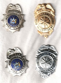 LOT of (4) Vintage NY FIRE DEPT Badges Fireman President Lieutenant