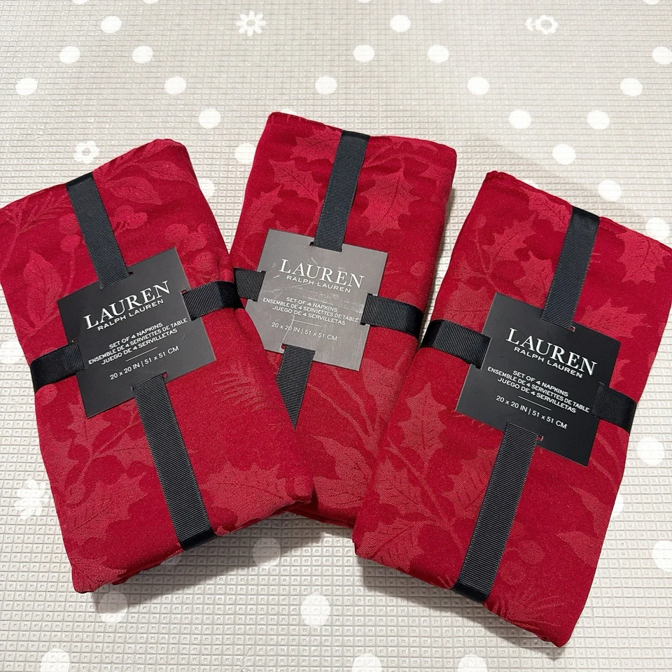 RALPH LAUREN Set 60 x 144 Red Tablecloth Nappe Mantel & 12 Napkins Christmas - Image 2 of 4