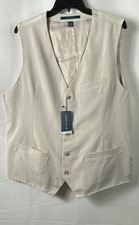 Perry Ellis Men's Natural Linen Essentials Stretch Vest Beige NWT Sz XXL