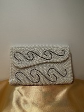 VTG 50s-60s Faux Ivory Pearl Beaded Clutch Purse, Made in Japan