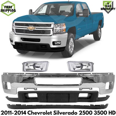 Front Bumper Chrome Kit With Fog Lights For 2011-2014 Silverado 2500 3500 HD