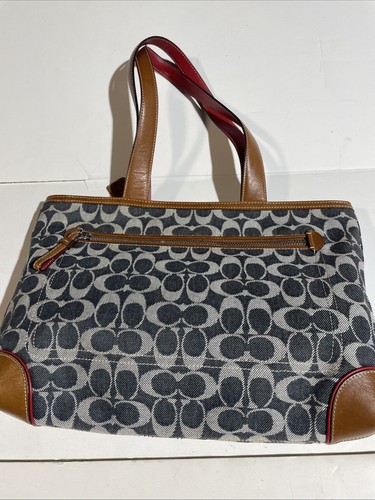 Vintage Coach 7023 Signature Denim Stripe Small Tote Bag - Picture 2 of 12