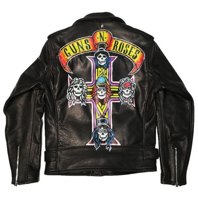 Real Leather  Zee Paradise Rose Guns N  Roses Black Motorcycle Jacket   ️