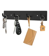 Key Holder Wall Mount Large Metal Self Adhesive Rack with 4 Hooks 2 Installation