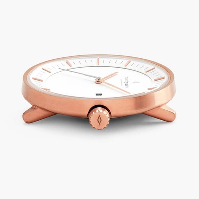 Nordgreen Philosopher 40mm Rose Gold Black Leather Strap Men's