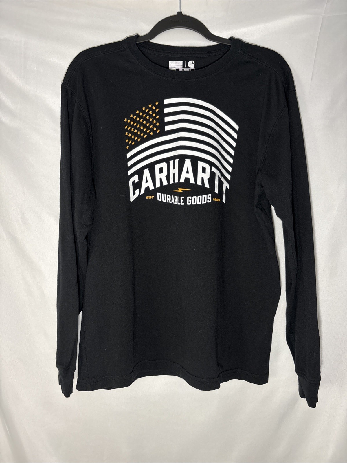 Carhartt Shirt Men's Medium Black Long Sleeve Relaxed Fit Graphic Tee, Made USA