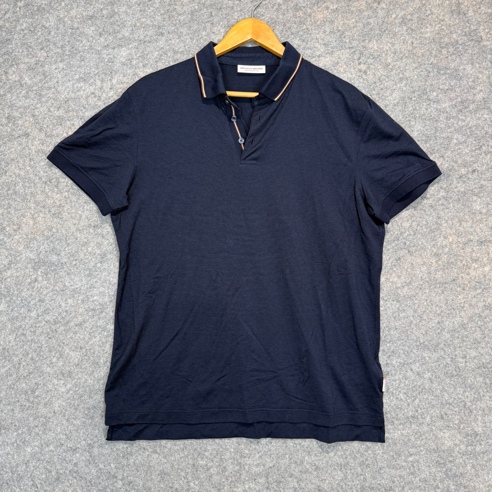 Orlebar Brown Performance Polo shirt Mens XL Navy Blue Button Stripe Tee