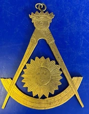 Early 1850s  GF or Gold Plated Masonic Square and Compass Pendant - 4 1/2" Tall