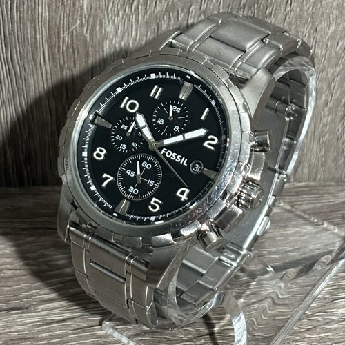 Silberne Fossil Dean Chronograph Edelstahl Herrenuhr mit neuer Batterie "
