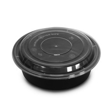 Round Black Plastic To Go Takeout Food Containers Bowls Lids Set 20oz